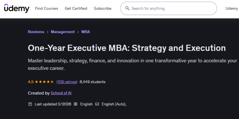 Free Udemy One Year Executive MBA Strategy and Execution course coupon